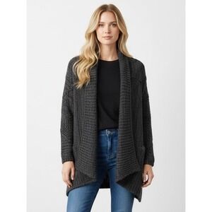 Obey No 89 Womens Charcoal Gray Chunky Cable Knit Draped Open Cardigan M/L